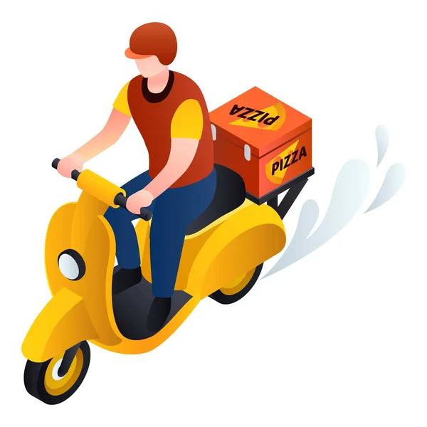 Ícone de entrega de pizza de bicicleta, estilo isométrico —  Vetores de Stock