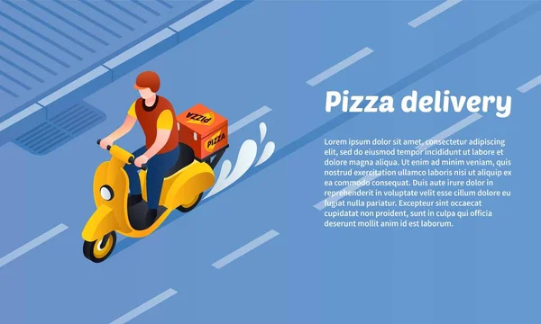 Concetto di consegna pizza banner, stile isometrico — Vettoriale Stock