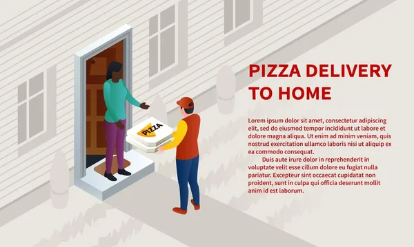 Pizza a domicilio banner concetto di consegna, stile isometrico — Vettoriale Stock