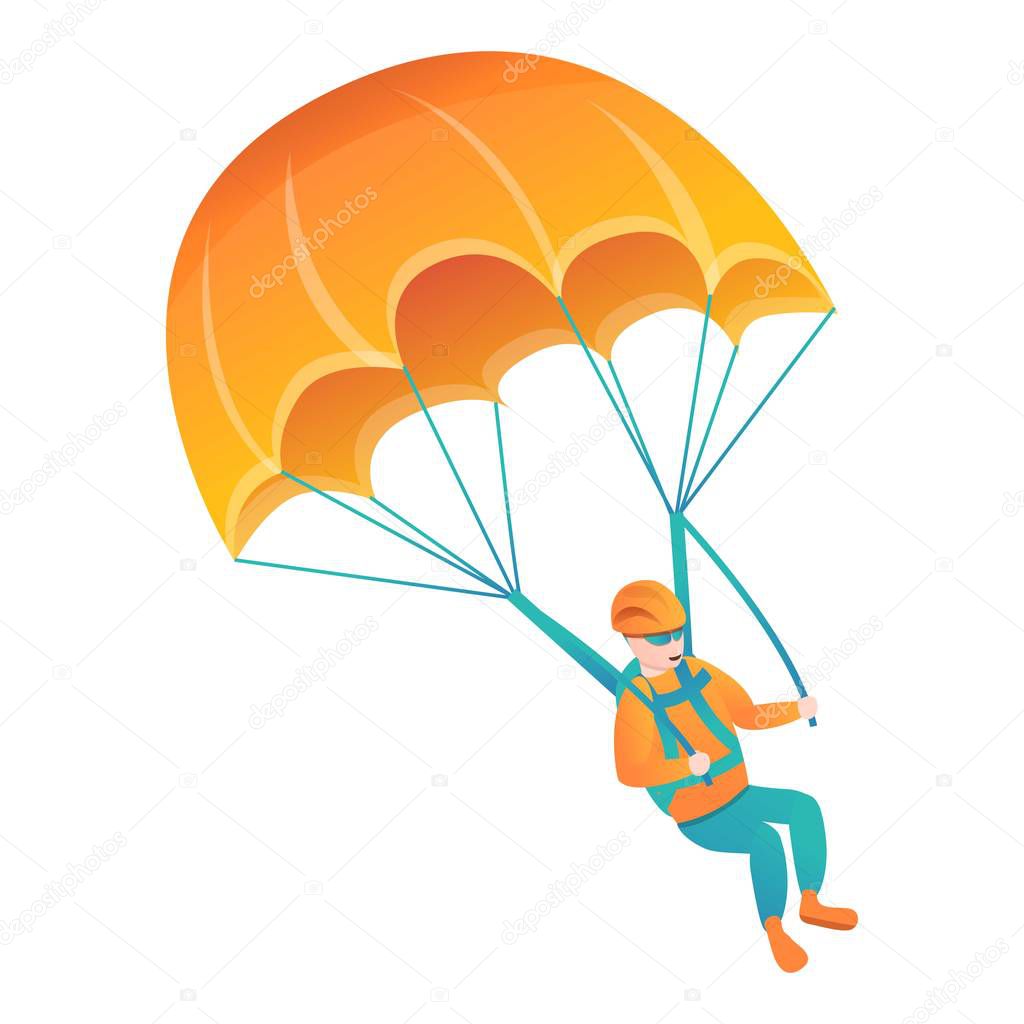 Orange man parachute icon, cartoon style