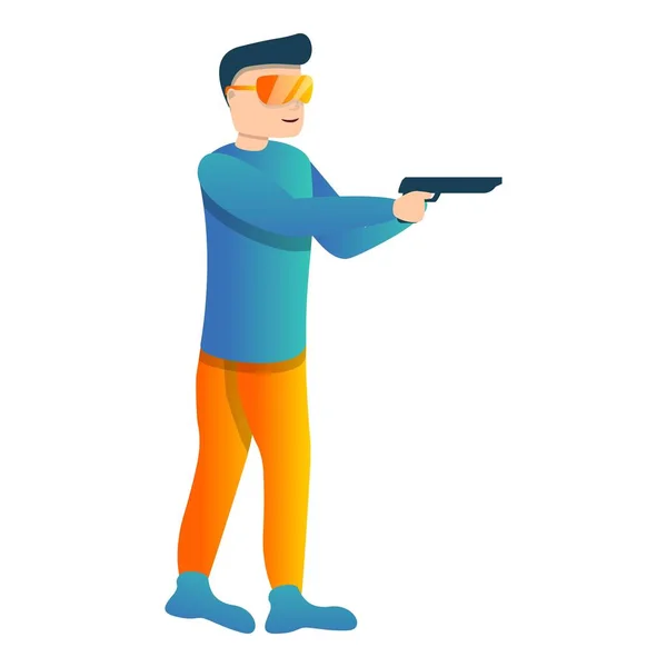 Икона полицейской стрельбы из пистолета, стиль мультфильма — стоковый вектор