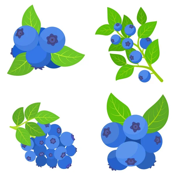 Blauwe bosbes iconen set, vlakke stijl — Stockvector