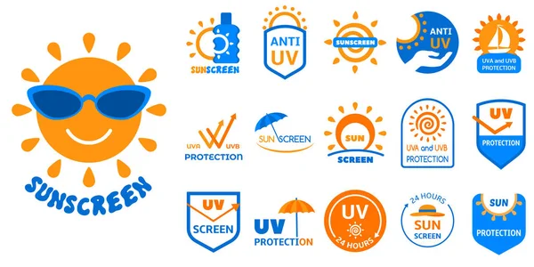 Conjunto de logotipo protetor solar, estilo plano —  Vetores de Stock