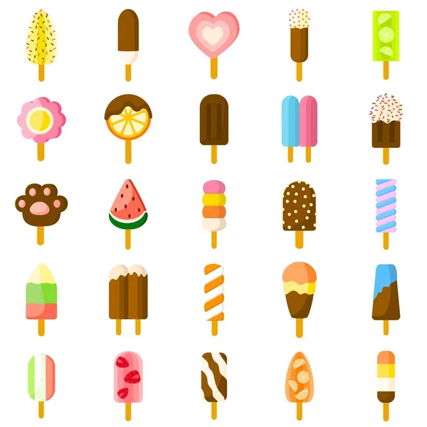 Sweet Popsicle ikoner set, platt stil — Stock vektor