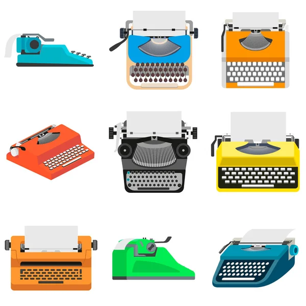 Schrijfmachine iconen set, vlakke stijl — Stockvector