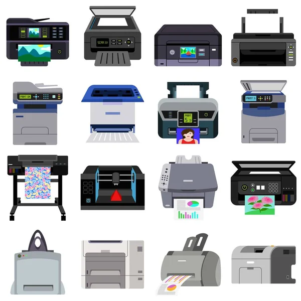 Conjunto de iconos de impresora, estilo plano — Vector de stock