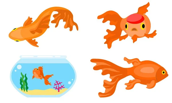 Nastavení ikon Goldfish, plochý styl — Stockový vektor