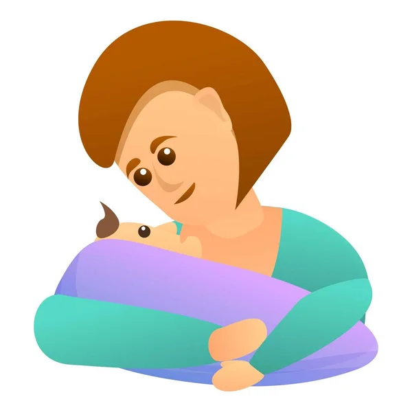 Ícone do bebê do cuidado da mulher, estilo dos desenhos animados — Vetor de Stock