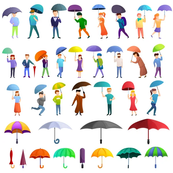 Regenschirm Icons Set, Cartoon-Stil — Stockvektor
