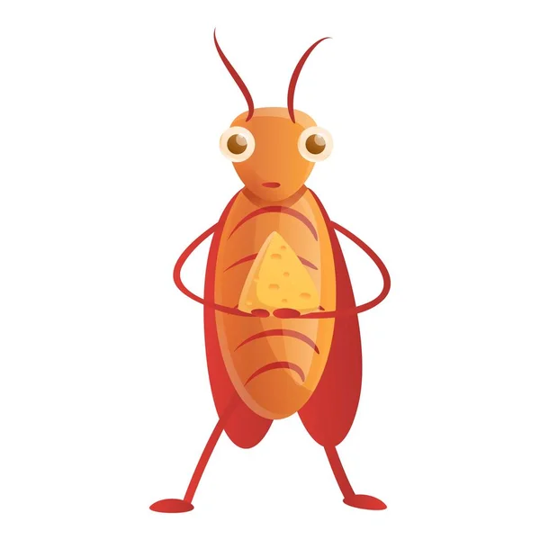 Lo scarafaggio mangia l'icona del formaggio, stile cartone animato — Vettoriale Stock