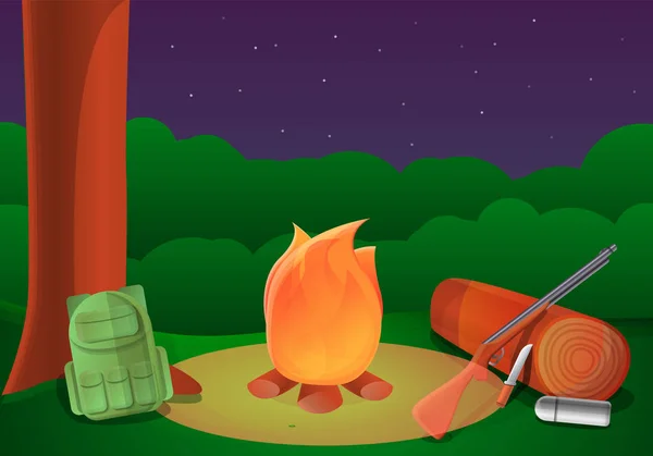 Hunter campfire concept banner, cartoon style — Stock Vector