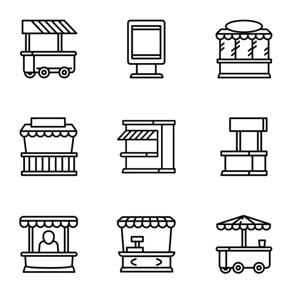 Conjunto de iconos del mercado callejero, estilo de esquema — Vector de stock
