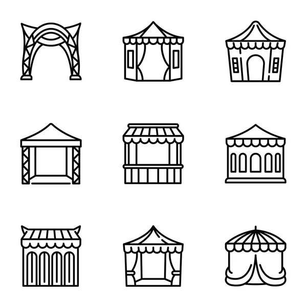 Tent icon set, outline style — Stock Vector