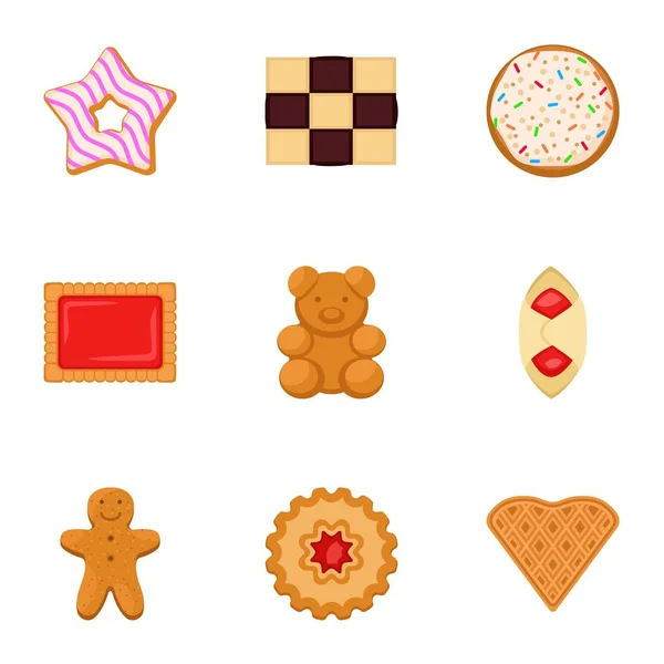 Conjunto de iconos de galletas, estilo plano — Vector de stock