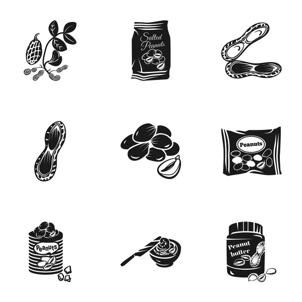 Conjunto de iconos de cacahuetes, estilo simple — Vector de stock