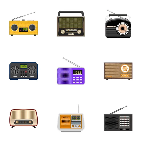 Radio icon set, flat style — Stock Vector