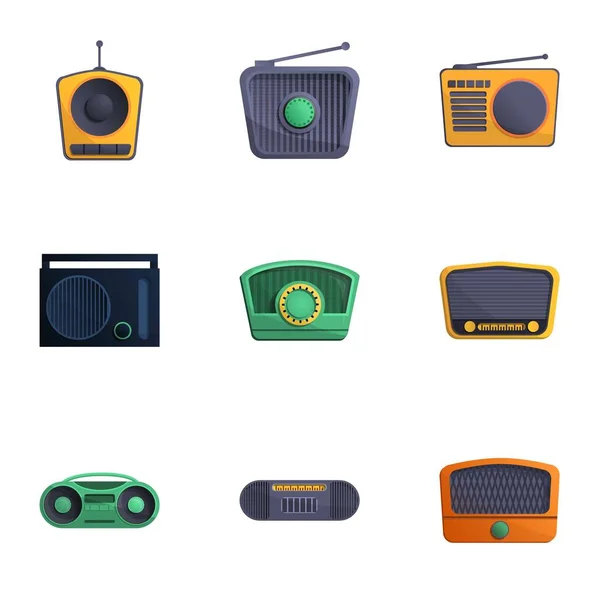 Radio icon set, cartoon style — Stock Vector