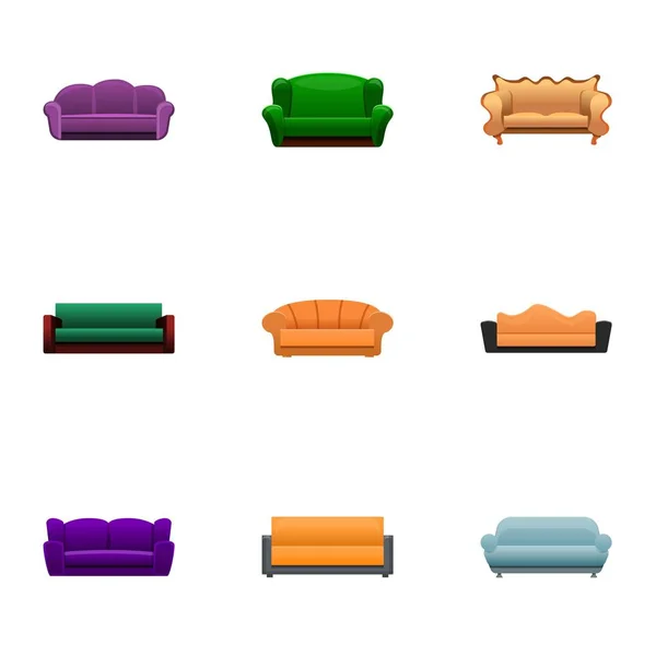 Sofa pictogram set, cartoon stijl — Stockvector