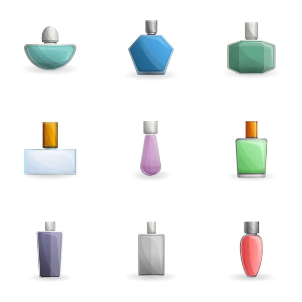 Conjunto de iconos de botella de perfume, estilo de dibujos animados — Vector de stock