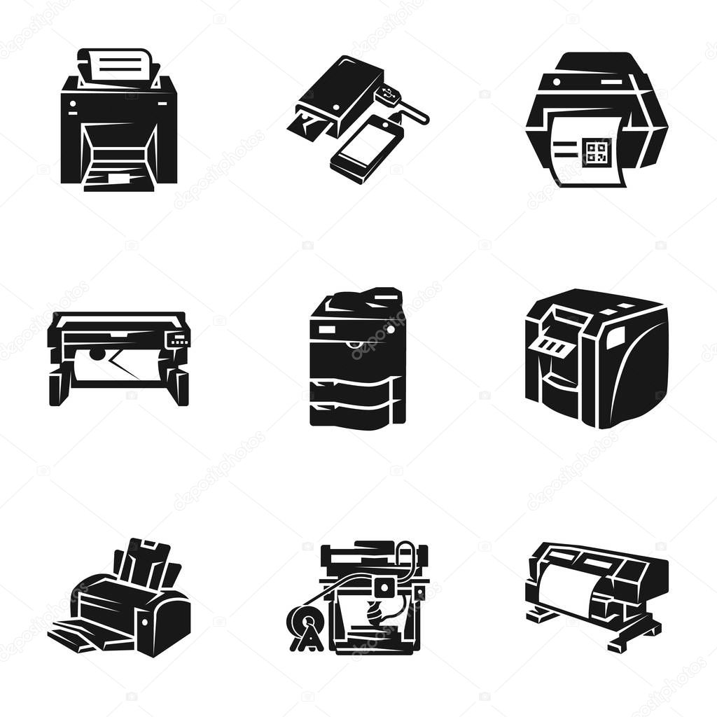 Printer icon set, simple style