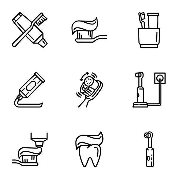 Ensemble d'icônes de soins dentaires, style contour — Image vectorielle