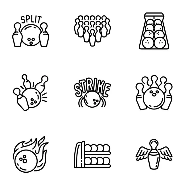 Juego de bolos icono conjunto, estilo de esquema — Archivo Imágenes Vectoriales