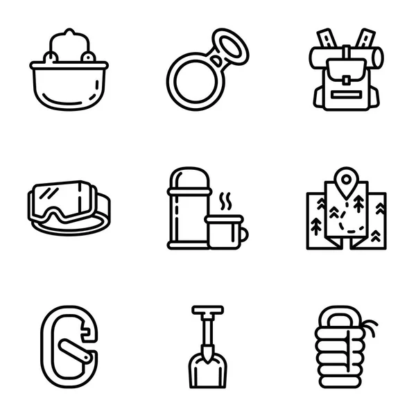 Tourist equipment icon set, outline style — Stock Vector