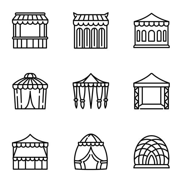 Conjunto de ícone de barraca de evento, estilo de contorno — Vetor de Stock