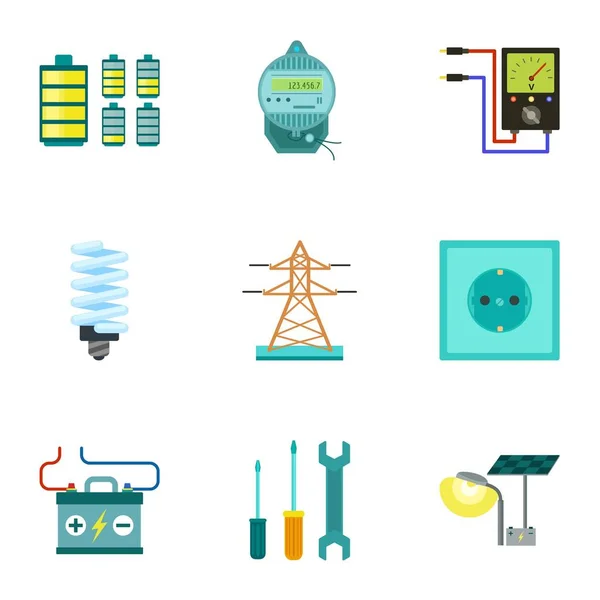 Set di icone di energia elettrica, stile piatto — Vettoriale Stock