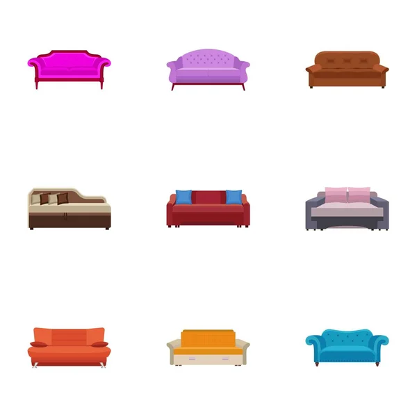 Conjunto de ícones de sofá macio, estilo plano — Vetor de Stock