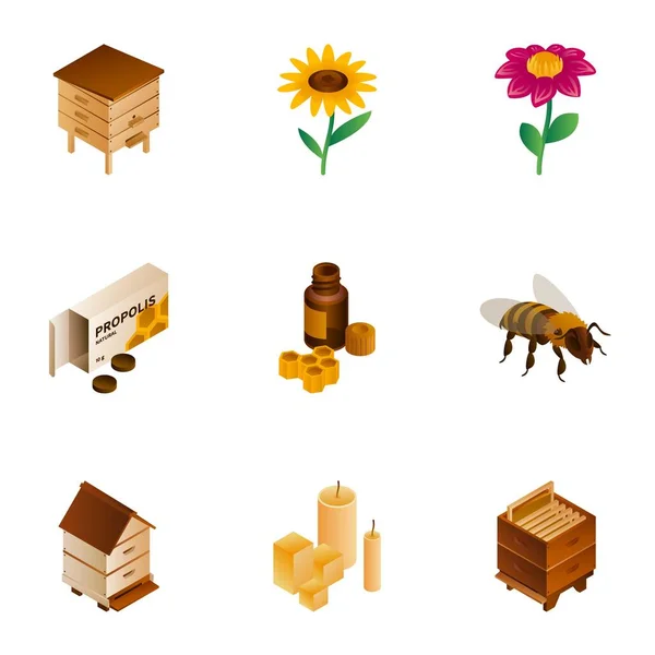 Conjunto de ícones de mel, estilo isométrico — Vetor de Stock