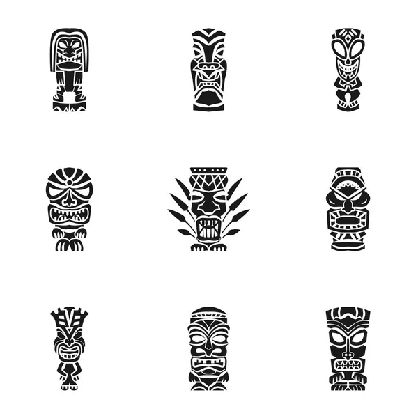 Conjunto de ídolos azteca Tiki, estilo simple — Archivo Imágenes Vectoriales