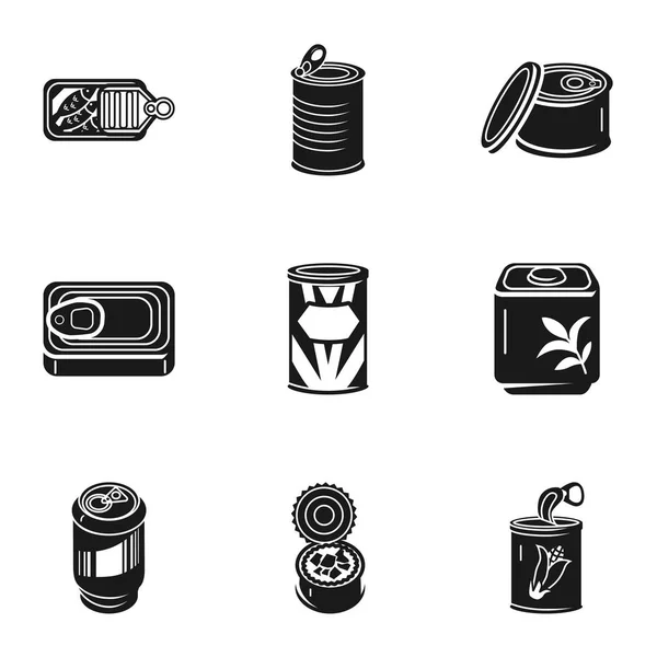 Conjunto de iconos de comida enlatada, estilo simple — Vector de stock