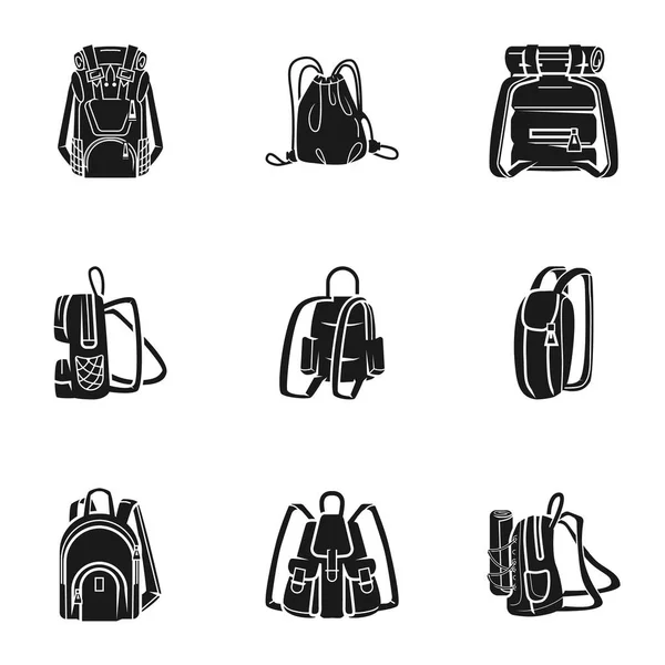 Туристический набор значков рюкзака, простой стиль — стоковый вектор
