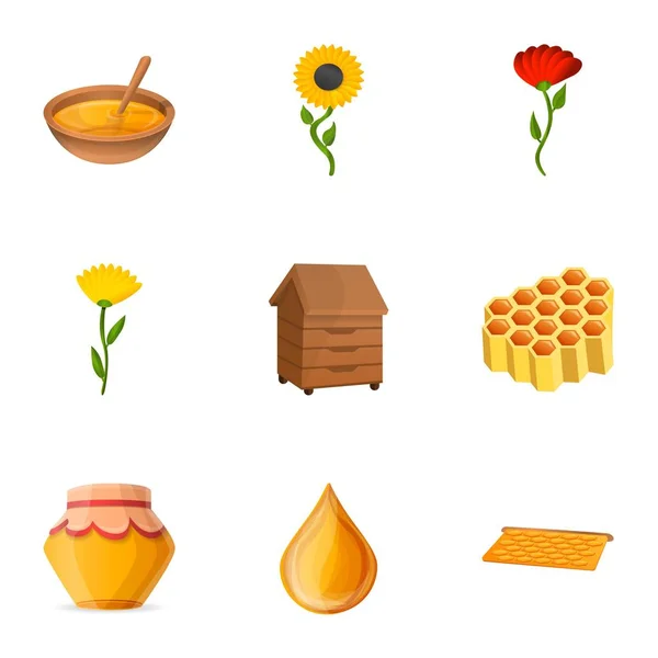 Conjunto de iconos de miel natural, estilo de dibujos animados — Archivo Imágenes Vectoriales