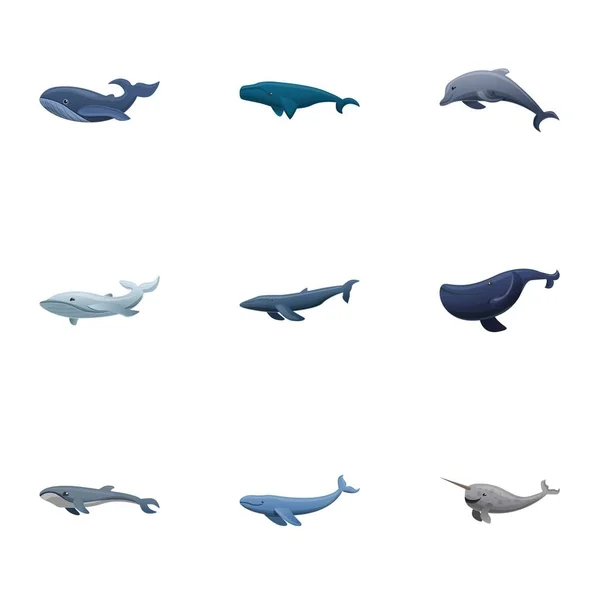 Sea whale icon set, cartoon style — Stock Vector