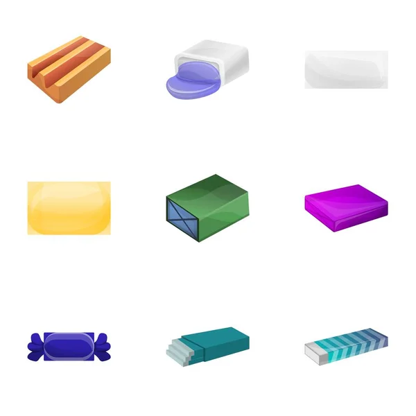 Bubble gum icon set, stile cartone animato — Vettoriale Stock
