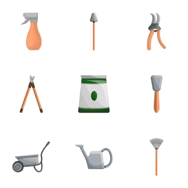 Conjunto de iconos de herramientas de jardín, estilo dibujos animados — Vector de stock