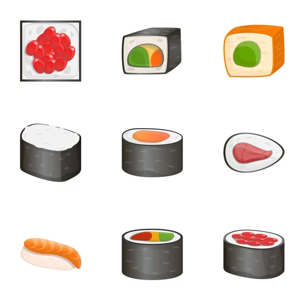 Sushi Ikonuppsättning, tecknad stil — Stock vektor
