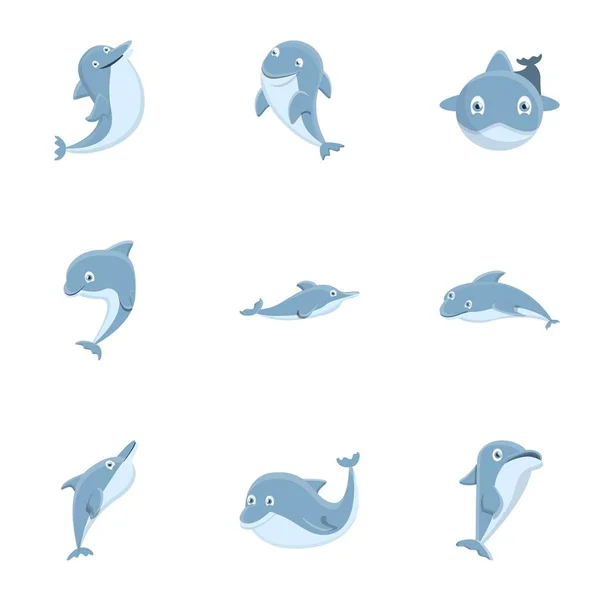 Conjunto de iconos de delfín, estilo de dibujos animados — Vector de stock