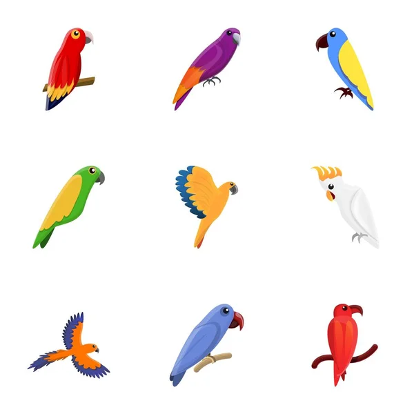 Zestaw ikon papuga, styl kreskówki — Wektor stockowy