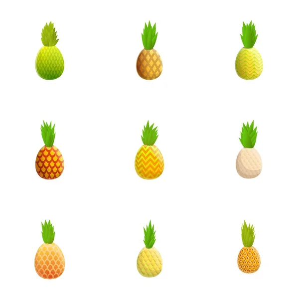 Ensemble d'icônes d'ananas, style dessin animé — Image vectorielle