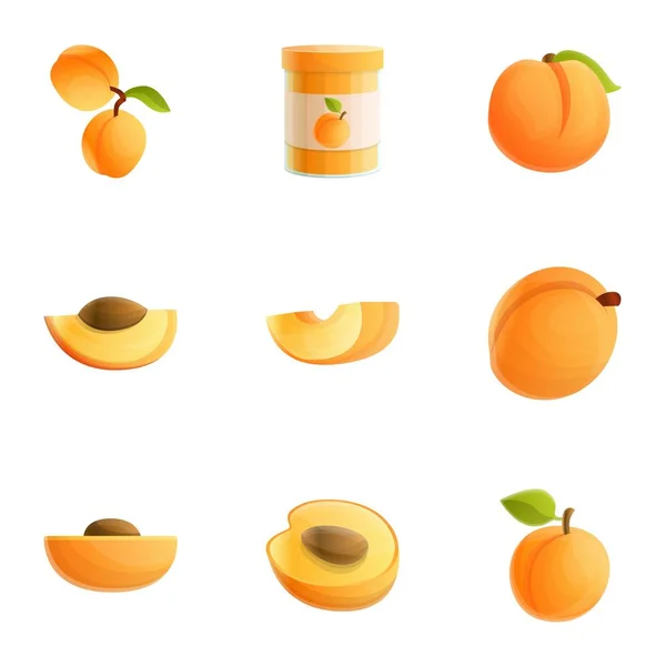 Set ikon persik, gaya kartun - Stok Vektor