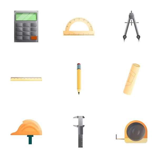 Conjunto de iconos de herramientas de ingeniero, estilo de dibujos animados — Vector de stock