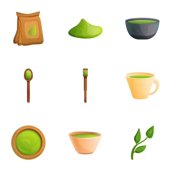 Набір значків чаю Matcha, мультиплікаційний стиль — стоковий вектор