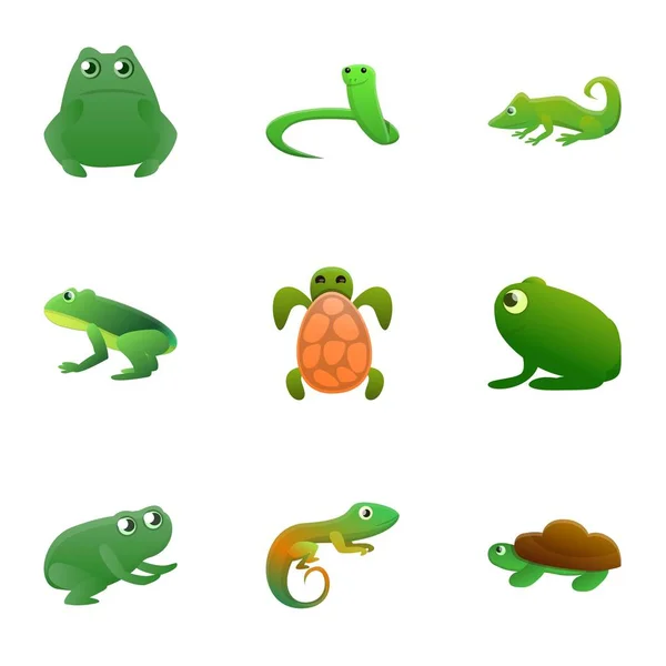 Conjunto de iconos de reptil, estilo de dibujos animados — Vector de stock