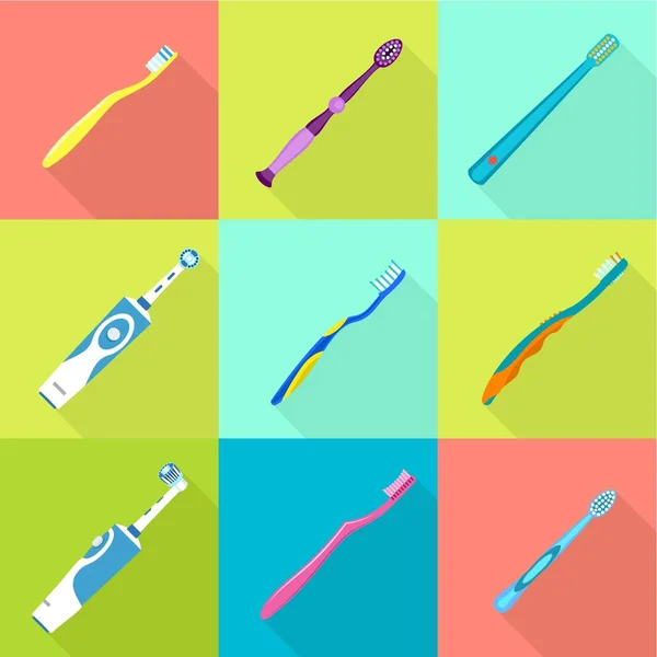 Toothbrush icon set, flat style — Stock Vector
