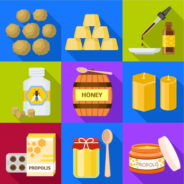 Conjunto de ícones de mel natural, estilo plano —  Vetores de Stock