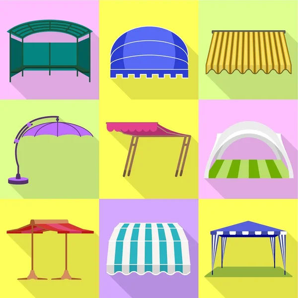 Conjunto de ícones de tenda, estilo plano — Vetor de Stock