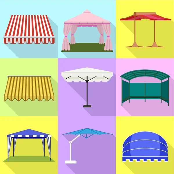 Shelter tent icon set, platte stijl — Stockvector